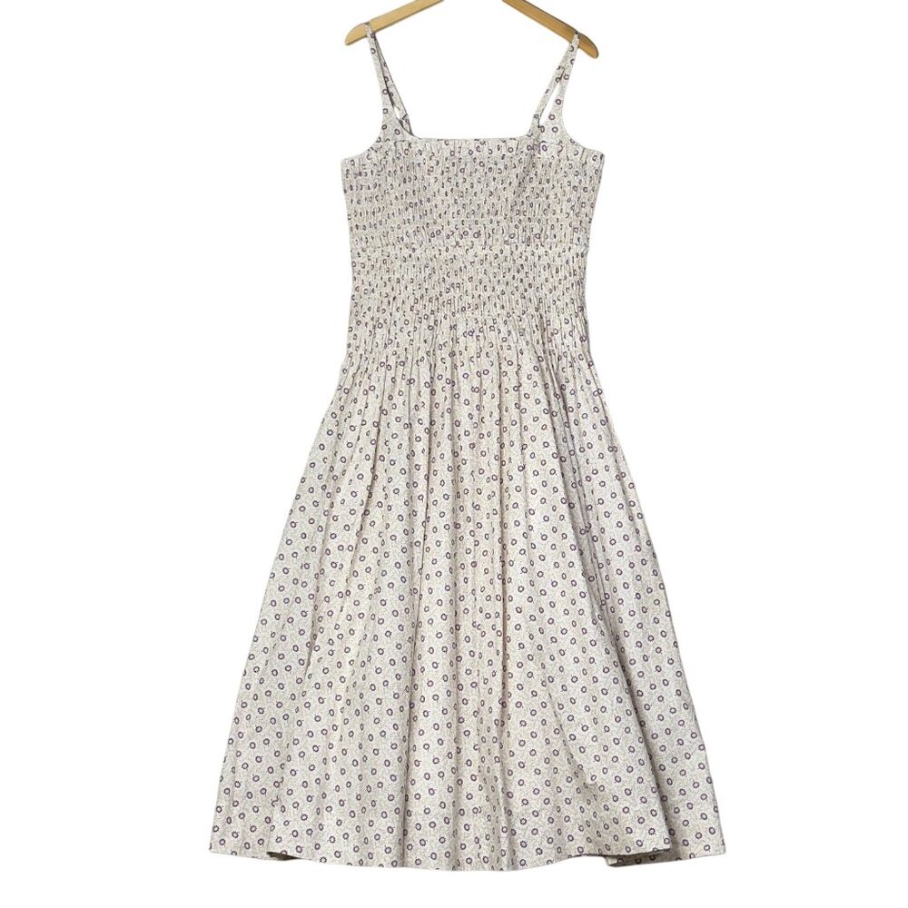 Rebecca Taylor Snow Combo Suzanne Fleur Smocked Poplin Midi Dress Size 12 NEW!
